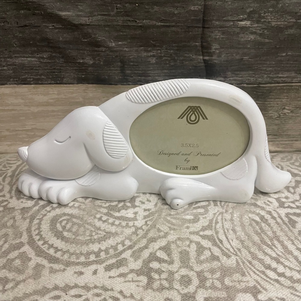 FramEx White Sleeping Dog Picture Frame 3.5x2.5 Puppy Nursery Decor Tabletop
